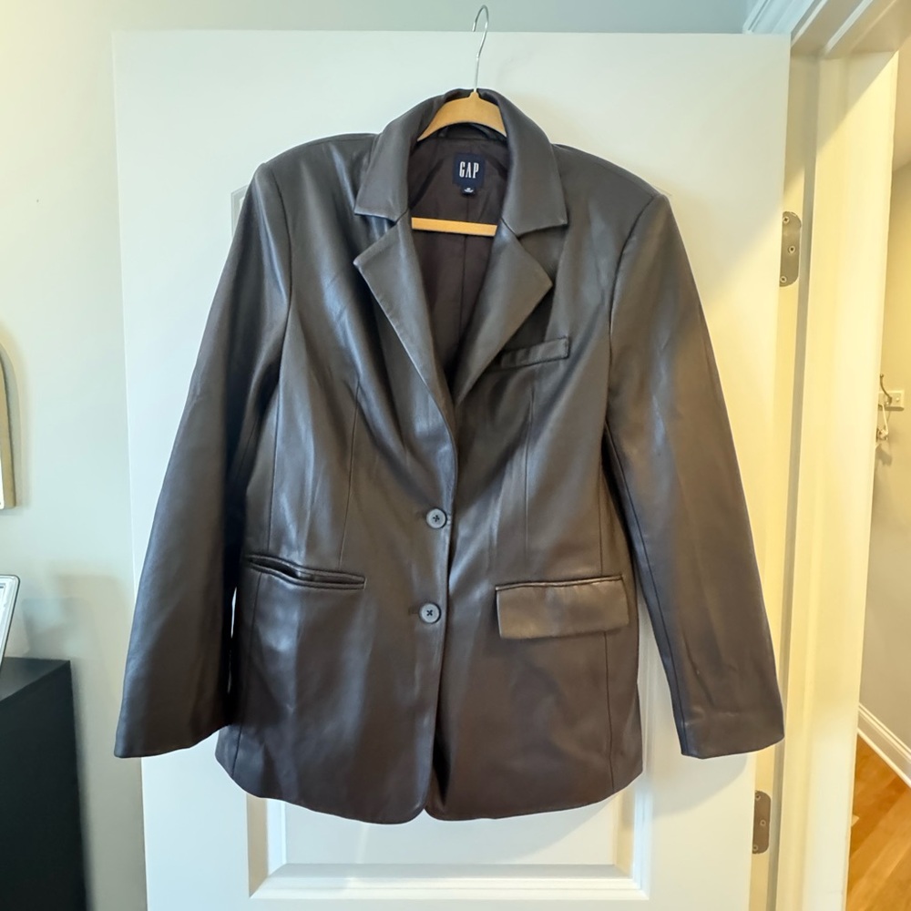 GAP Chocolate Brown Vegan Leather Blazer size M
